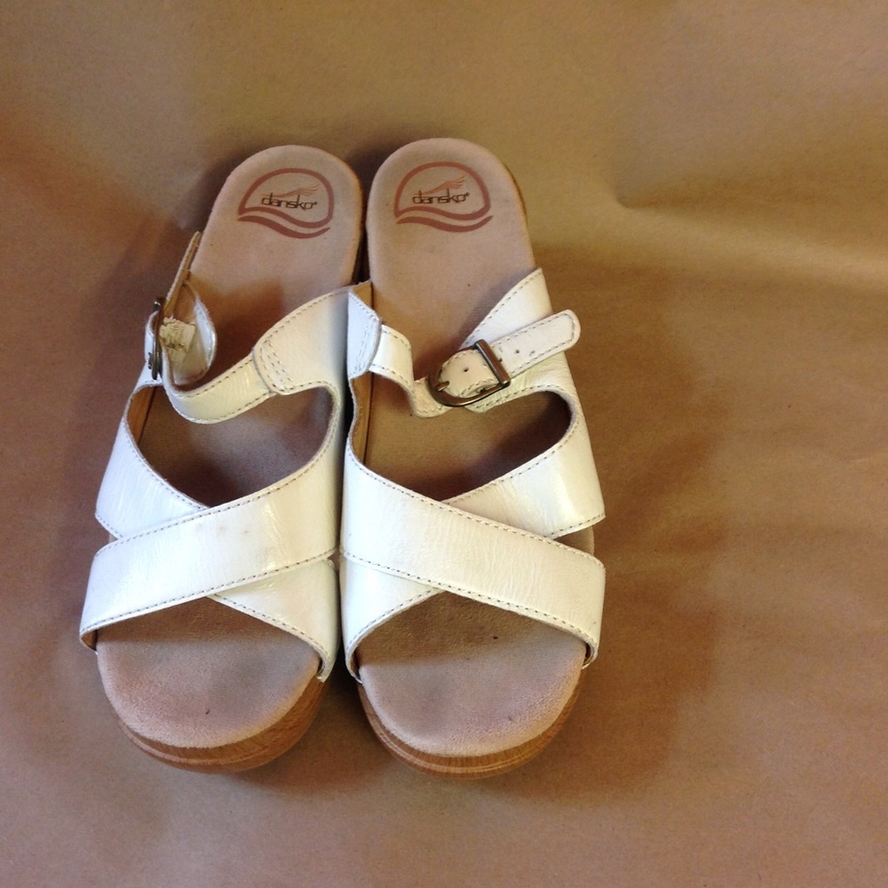 Dansko White Leather Sandals Wedge